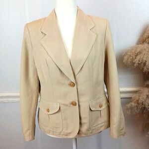 KASPER Women's Linen blend tan button  down blazer size 12p business casual